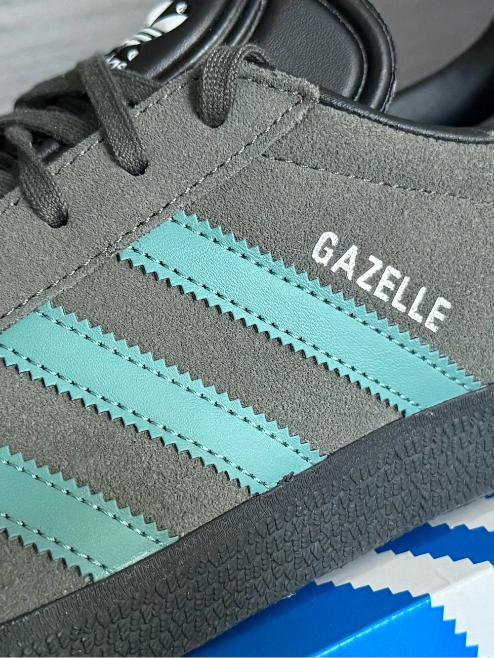 Adidas Gazelle Suede Sneakers in Grey with Mint Accents